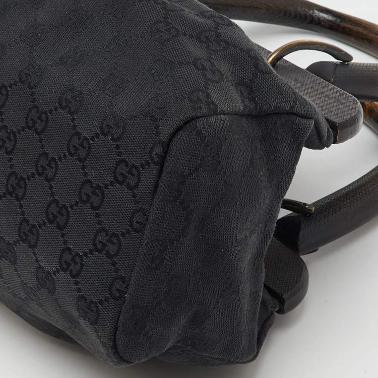 Pre Owned Gucci Black GG Canvas Wood Handle Frame Bag