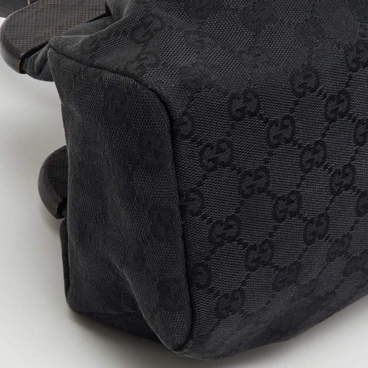 Pre Owned Gucci Black GG Canvas Wood Handle Frame Bag