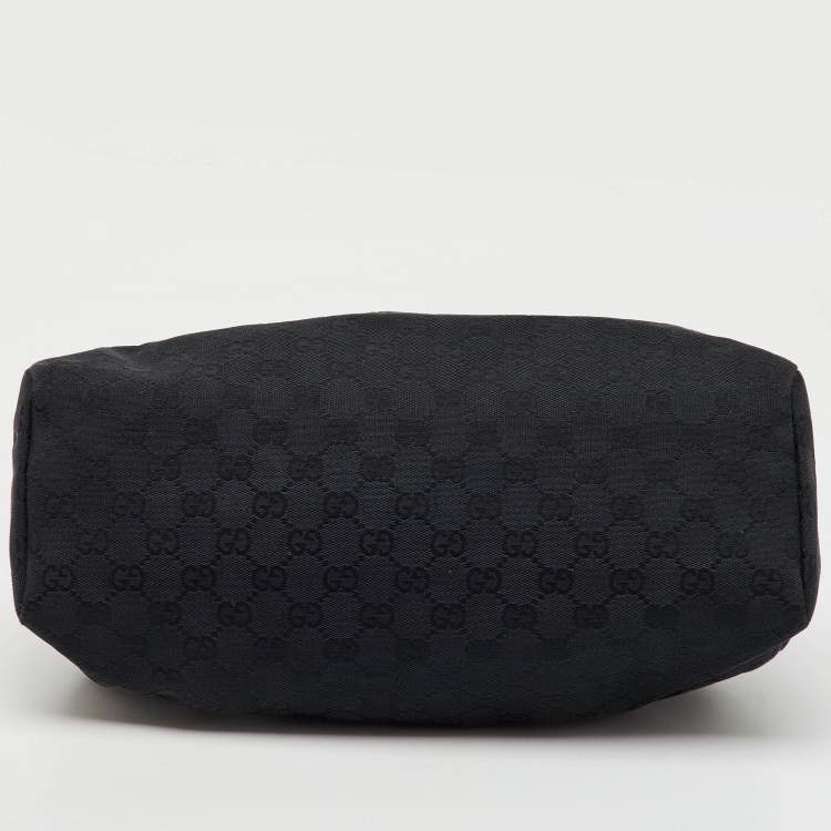 Pre Owned Gucci Black GG Canvas Wood Handle Frame Bag