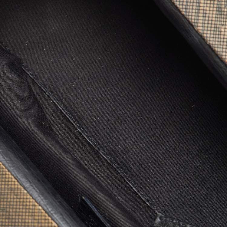 Pre Owned Gucci Black GG Canvas Wood Handle Frame Bag