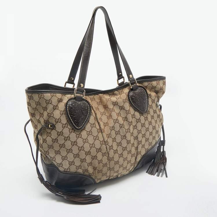 Pre Owned Gucci Beige/Brown GG Canvas and Leather Tribeca Tote