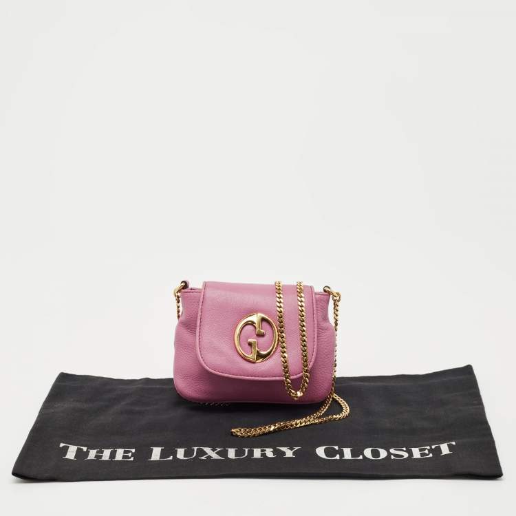 Pre Owned Gucci Pink Leather Small 1973 Chain Crossbody Bag