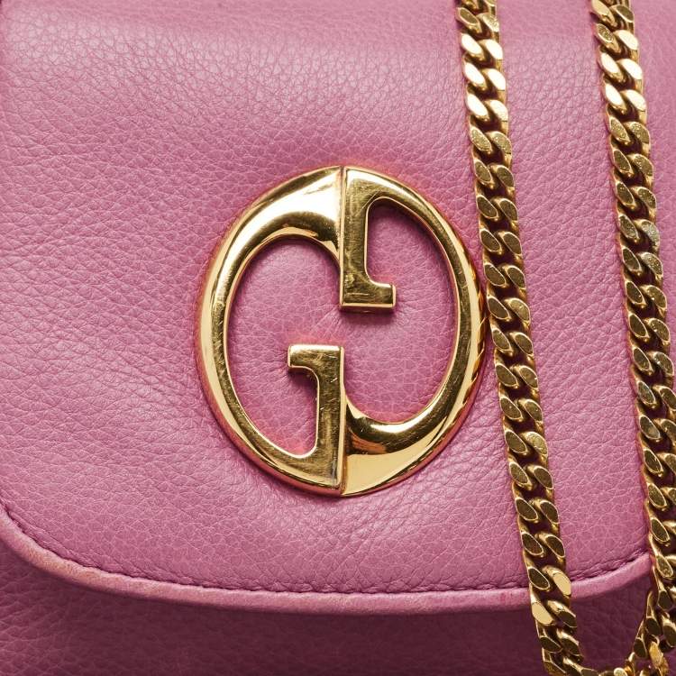 Pre Owned Gucci Pink Leather Small 1973 Chain Crossbody Bag