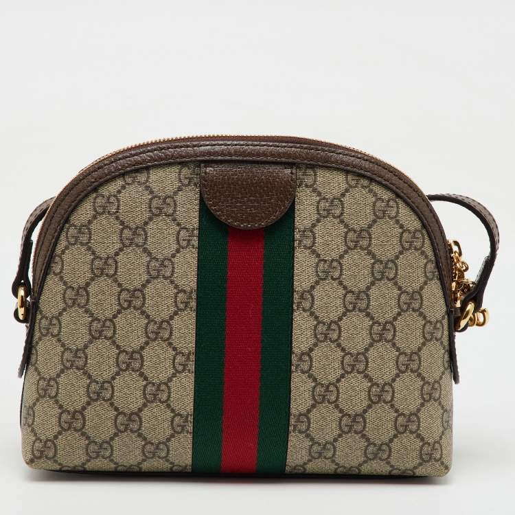 Pre Owned Gucci Beige/Brown GG Supreme Canvas and Leather Ophidia Bag