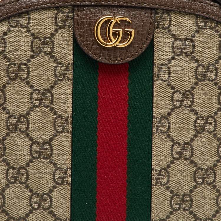Pre Owned Gucci Beige/Brown GG Supreme Canvas and Leather Ophidia Bag