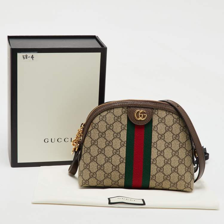 Pre Owned Gucci Beige/Brown GG Supreme Canvas and Leather Ophidia Bag