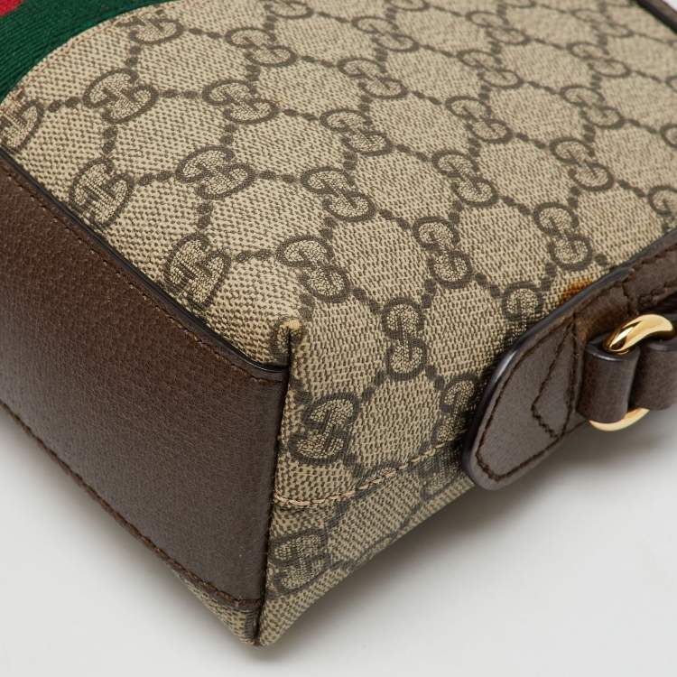 Pre Owned Gucci Beige/Brown GG Supreme Canvas and Leather Ophidia Bag