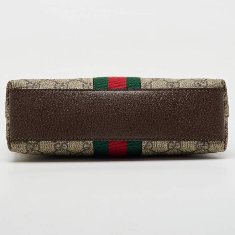 Pre Owned Gucci Beige/Brown GG Supreme Canvas and Leather Ophidia Bag