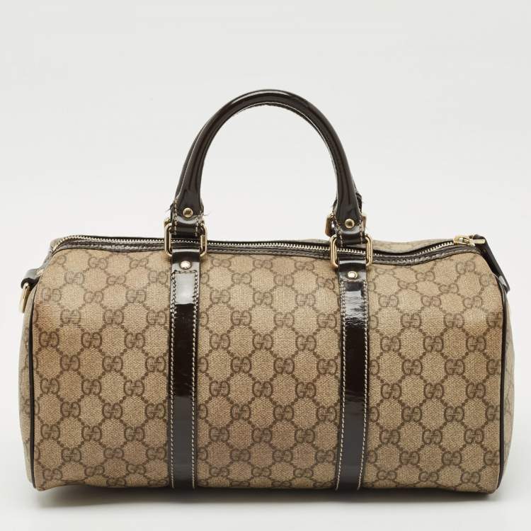Pre Owned Gucci Beige/Brown GG Supreme Canvas and Leather Medium Joy Boston Bag