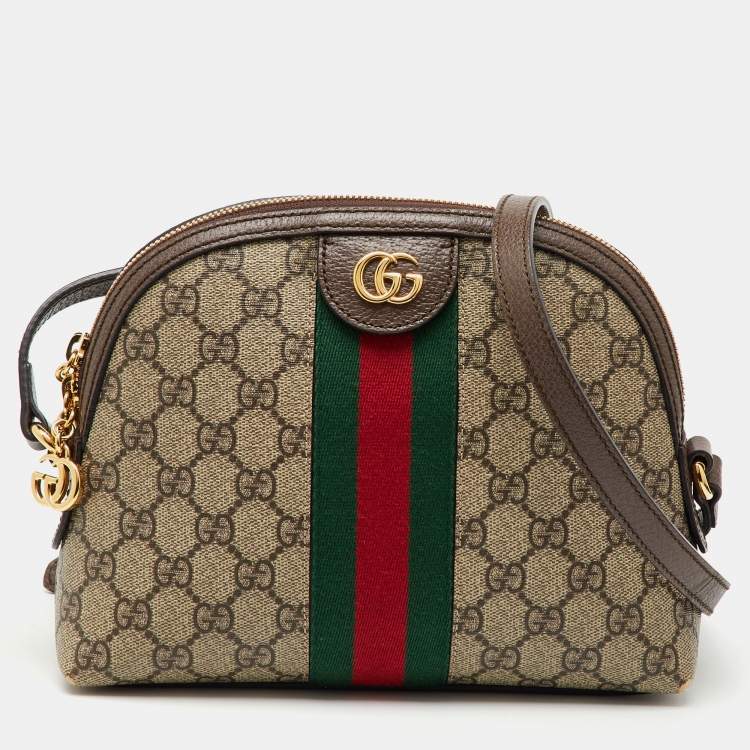 Pre Owned Gucci Beige/Brown GG Supreme Canvas and Leather Ophidia Bag