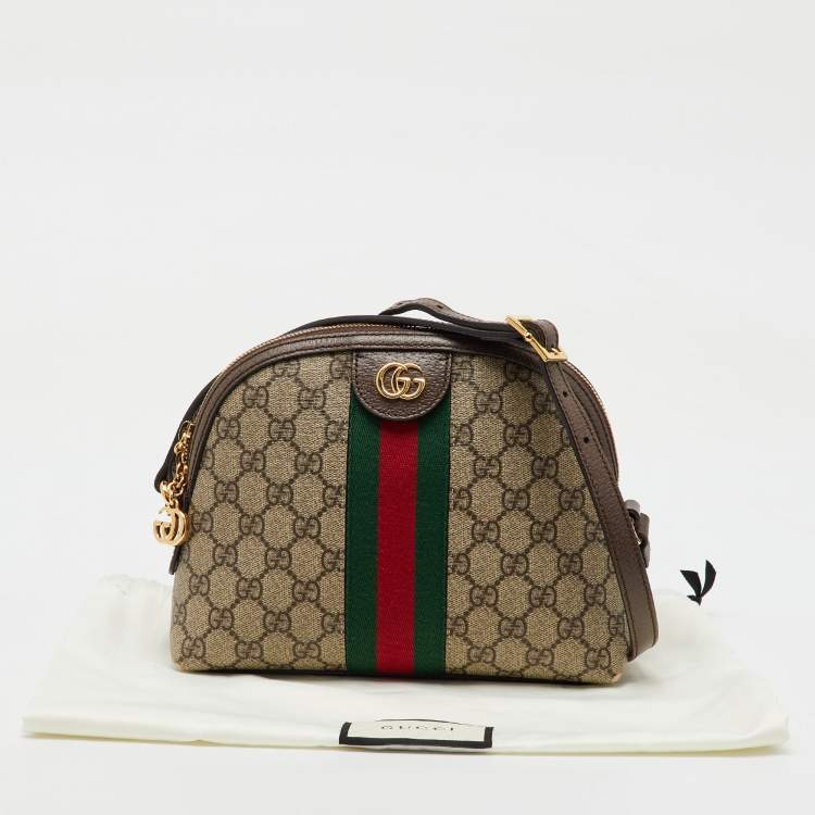 Pre Owned Gucci Beige/Brown GG Supreme Canvas and Leather Ophidia Bag