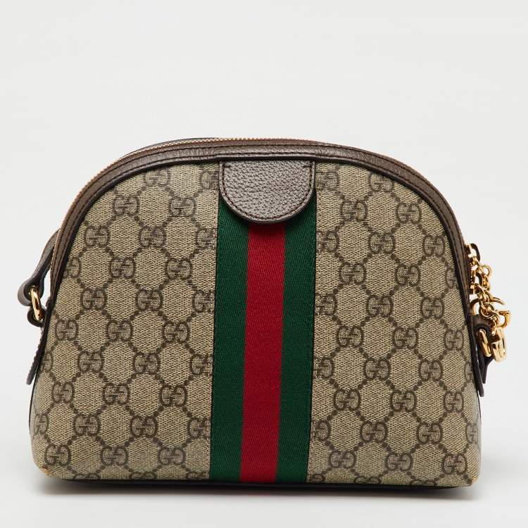 Pre Owned Gucci Beige/Brown GG Supreme Canvas and Leather Ophidia Bag