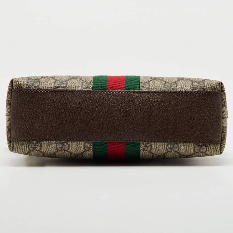 Pre Owned Gucci Beige/Brown GG Supreme Canvas and Leather Ophidia Bag