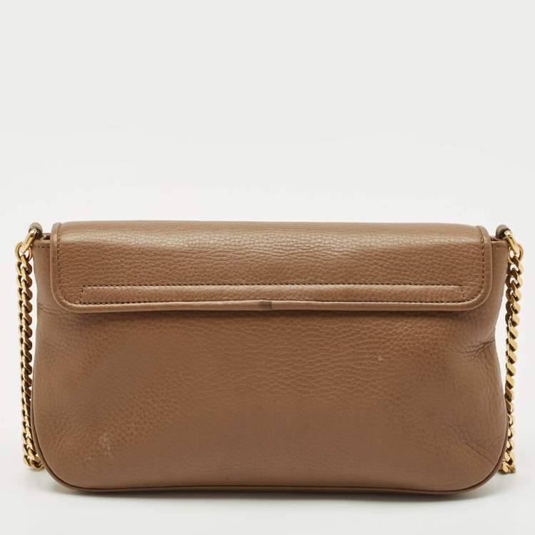 Pre Owned Gucci Brown Leather Medium 1973 Chain Shoulder Bag