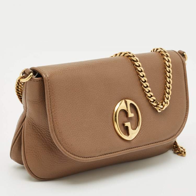 Pre Owned Gucci Brown Leather Medium 1973 Chain Shoulder Bag