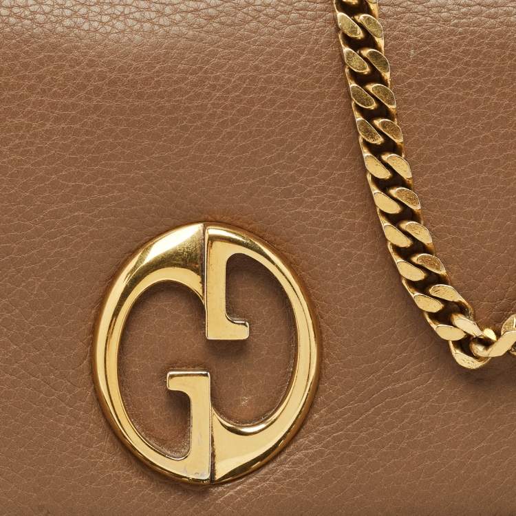 Pre Owned Gucci Brown Leather Medium 1973 Chain Shoulder Bag