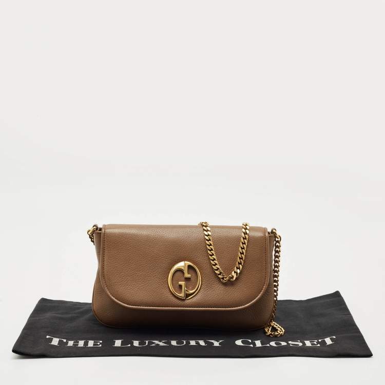 Pre Owned Gucci Brown Leather Medium 1973 Chain Shoulder Bag