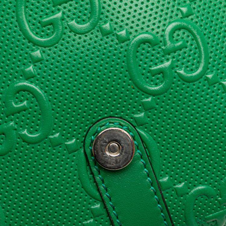 Pre Owned Gucci Green GG Embossed Perforated Double Belt Bag