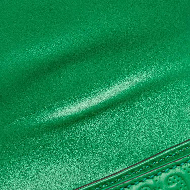 Pre Owned Gucci Green GG Embossed Perforated Double Belt Bag