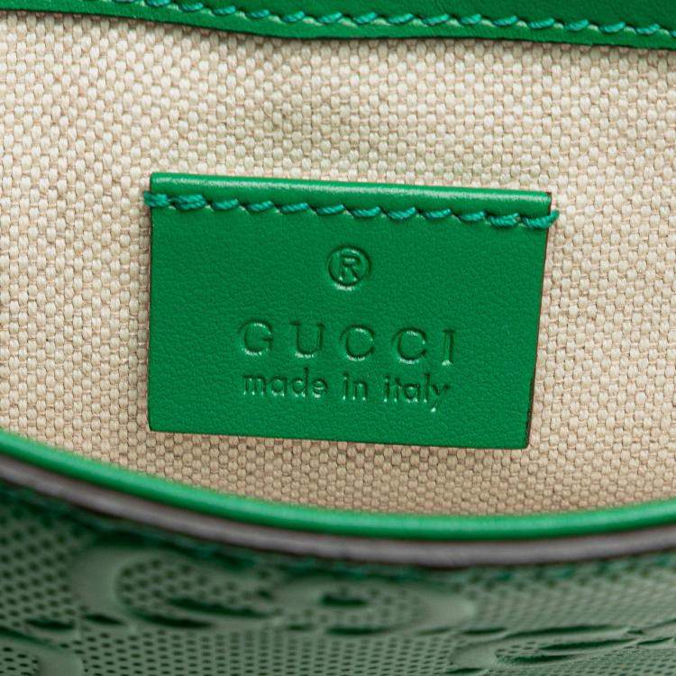 Pre Owned Gucci Green GG Embossed Perforated Double Belt Bag