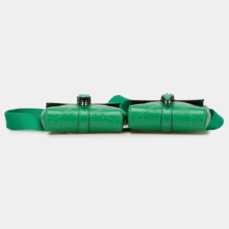 Pre Owned Gucci Green GG Embossed Perforated Double Belt Bag