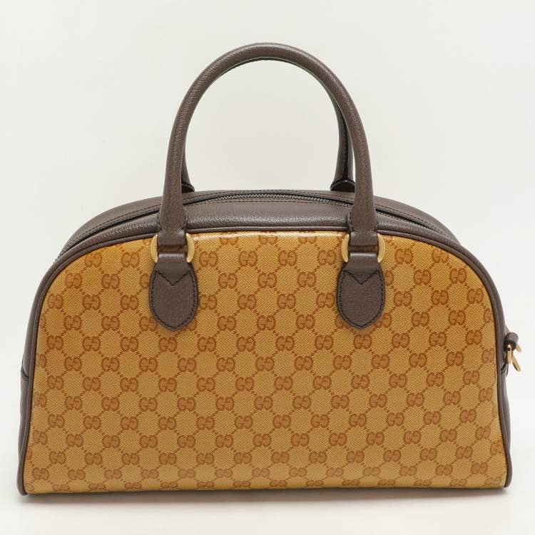 Pre Owned Gucci x Adidas Beige/Brown GG Crystal Canvas and Leather Medium Duffle Bag