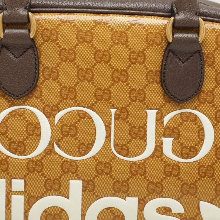 Pre Owned Gucci x Adidas Beige/Brown GG Crystal Canvas and Leather Medium Duffle Bag