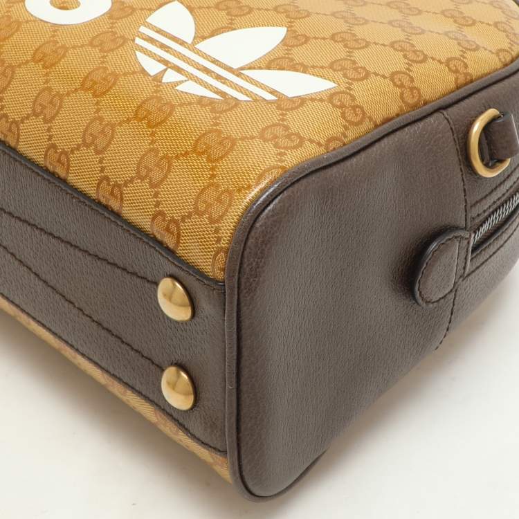 Pre Owned Gucci x Adidas Beige/Brown GG Crystal Canvas and Leather Medium Duffle Bag