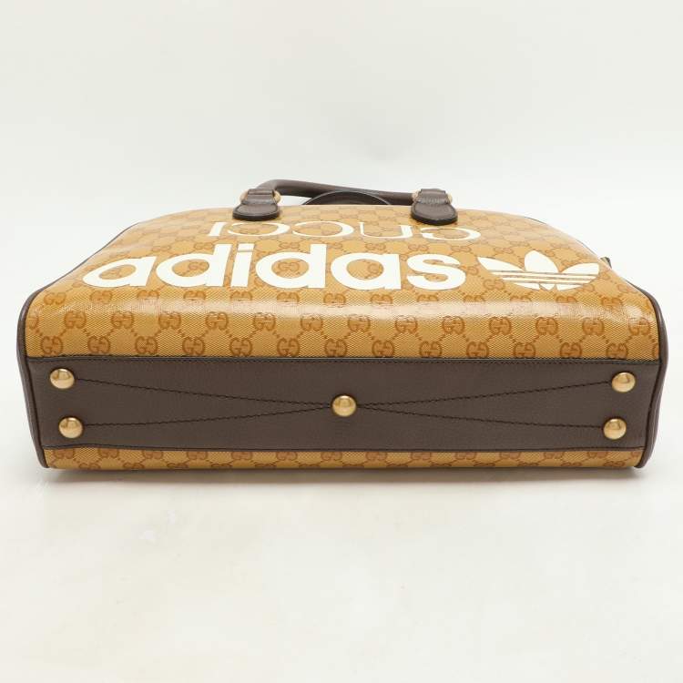 Pre Owned Gucci x Adidas Beige/Brown GG Crystal Canvas and Leather Medium Duffle Bag