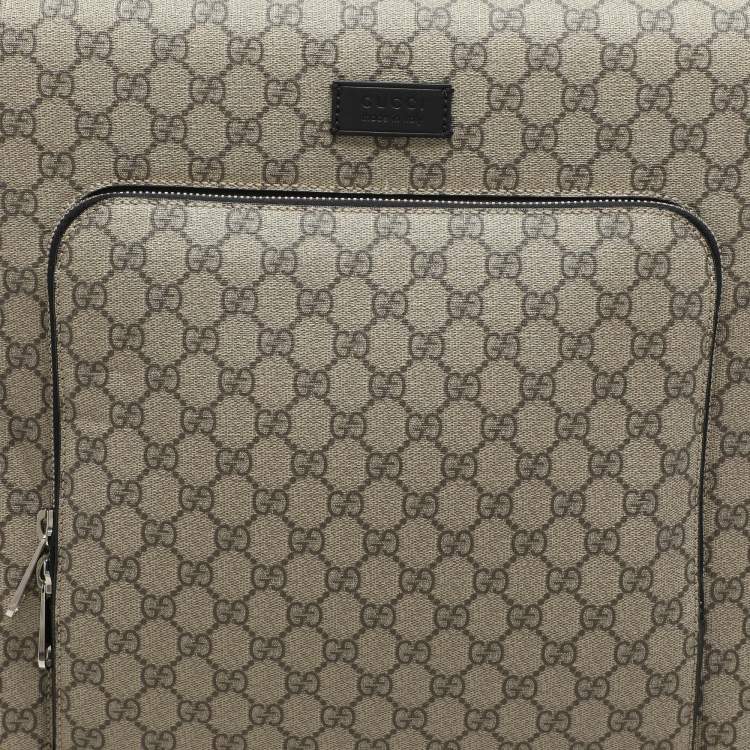 Pre Owned Gucci Beige/Black GG Supreme and Leather Small Cabin Trolley