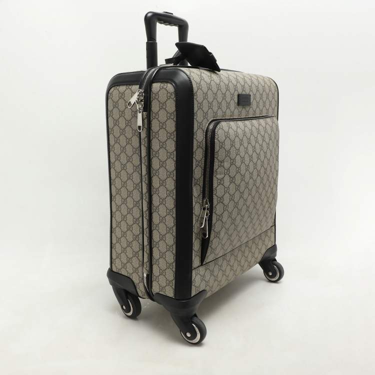 Pre Owned Gucci Beige/Black GG Supreme and Leather Small Cabin Trolley