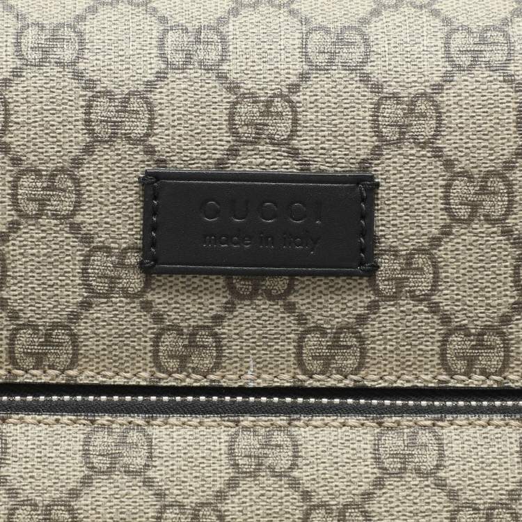 Pre Owned Gucci Beige/Black GG Supreme and Leather Small Cabin Trolley