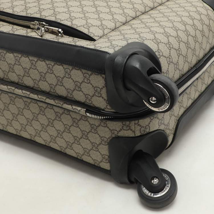 Pre Owned Gucci Beige/Black GG Supreme and Leather Small Cabin Trolley