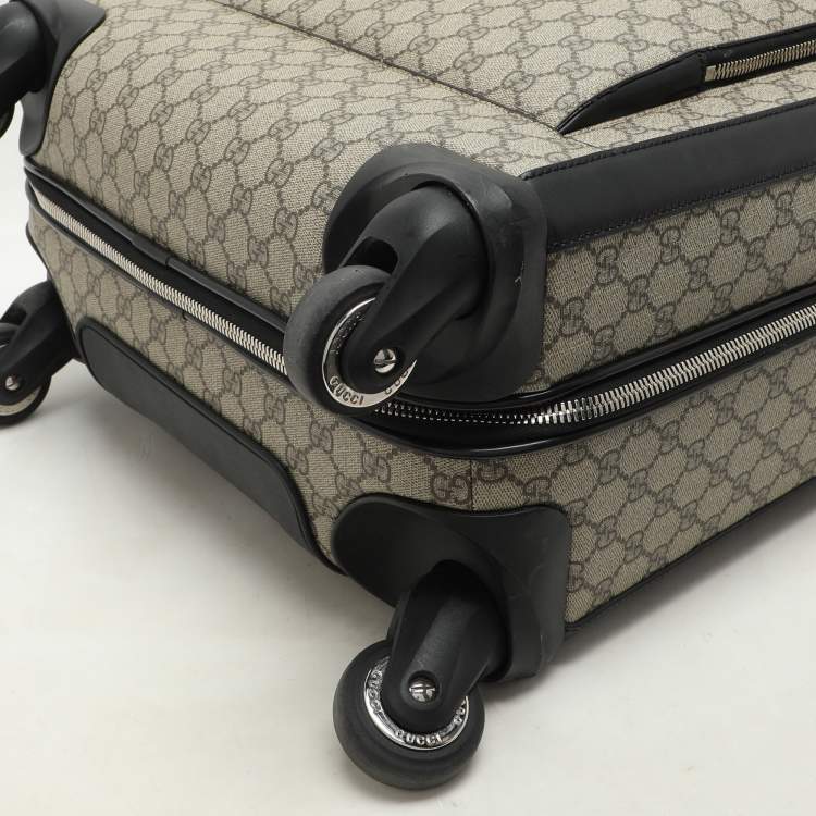 Pre Owned Gucci Beige/Black GG Supreme and Leather Small Cabin Trolley