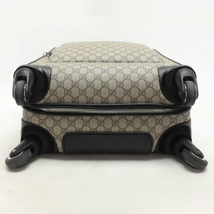 Pre Owned Gucci Beige/Black GG Supreme and Leather Small Cabin Trolley