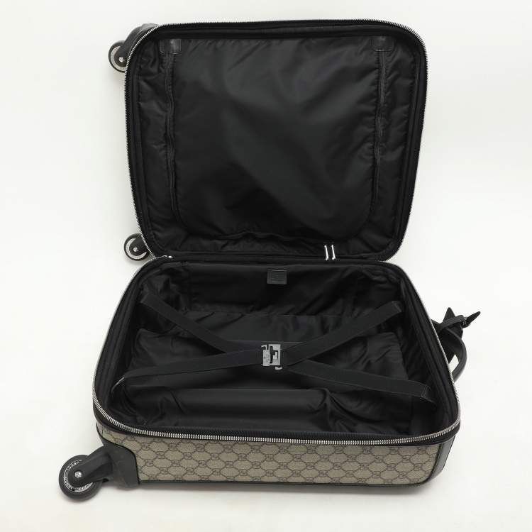 Pre Owned Gucci Beige/Black GG Supreme and Leather Small Cabin Trolley