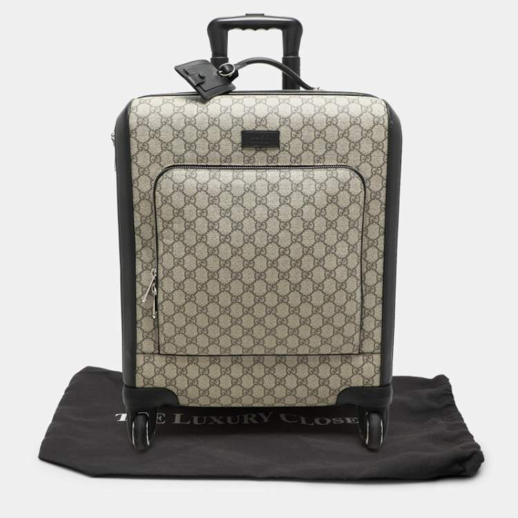 Pre Owned Gucci Beige/Black GG Supreme and Leather Small Cabin Trolley