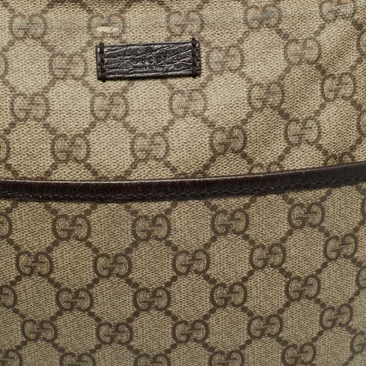 Pre Owned Gucci Beige/Brown GG Supreme Canvas and Leather Flat Messenger Bag