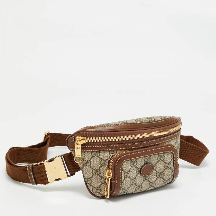 Pre Owned Gucci Brown/Beige GG Supreme Canvas and Leather Interlocking G Belt Bag