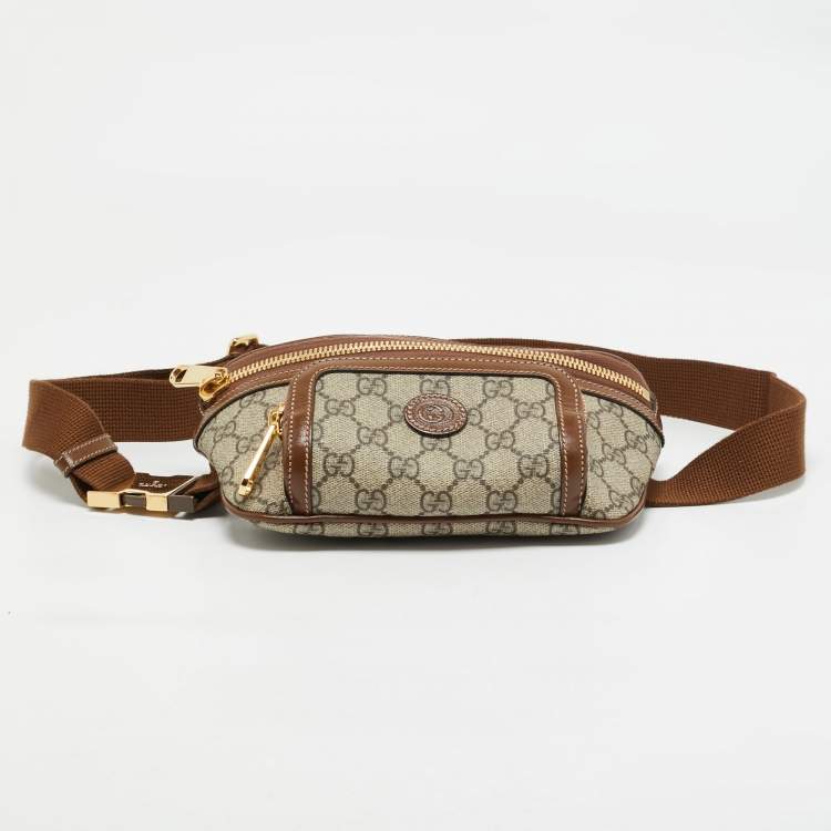 Pre Owned Gucci Brown/Beige GG Supreme Canvas and Leather Interlocking G Belt Bag