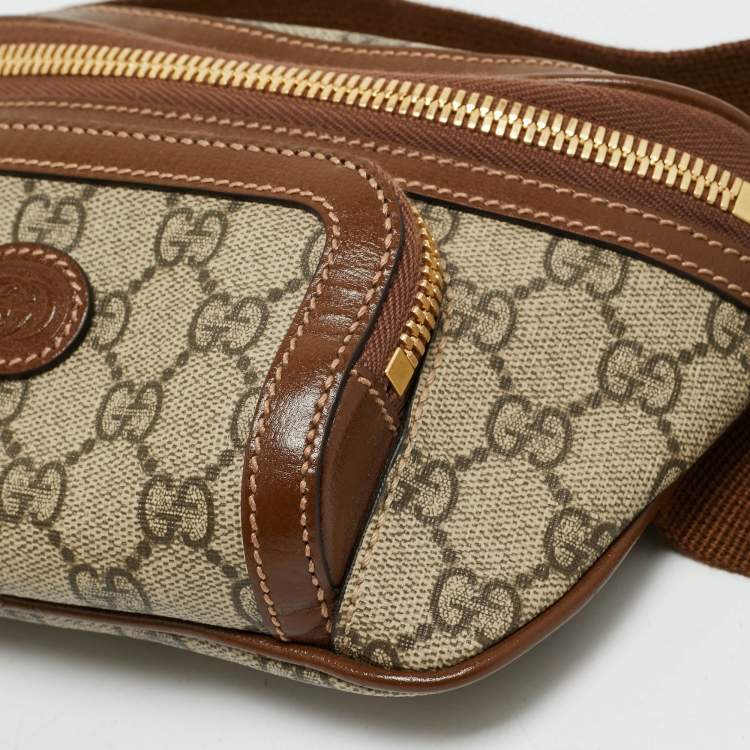 Pre Owned Gucci Brown/Beige GG Supreme Canvas and Leather Interlocking G Belt Bag