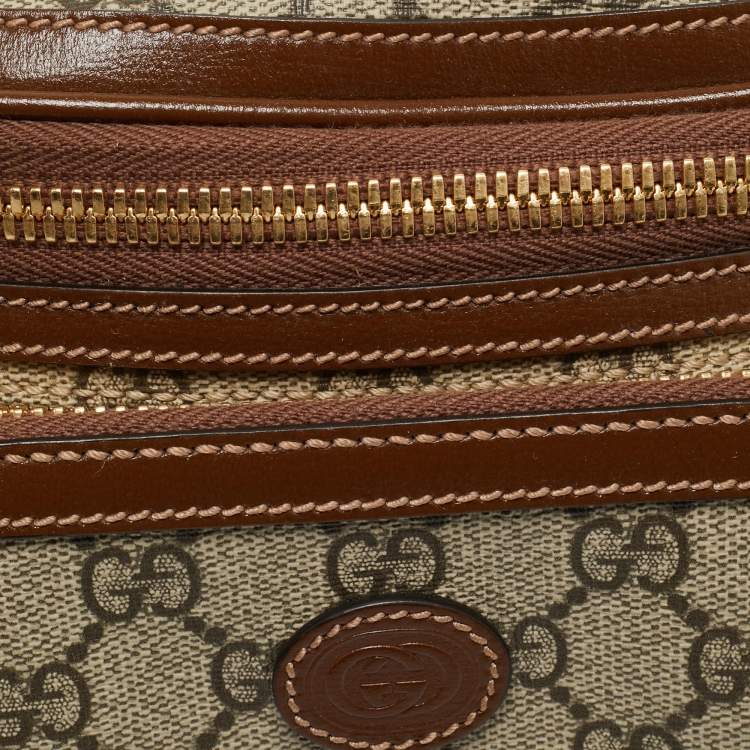 Pre Owned Gucci Brown/Beige GG Supreme Canvas and Leather Interlocking G Belt Bag