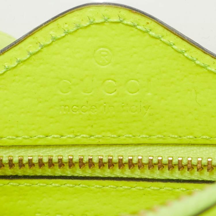 Pre Owned Gucci Neon Green Leather and PVC Ophidia Mini Front Zip Crossbody Bag