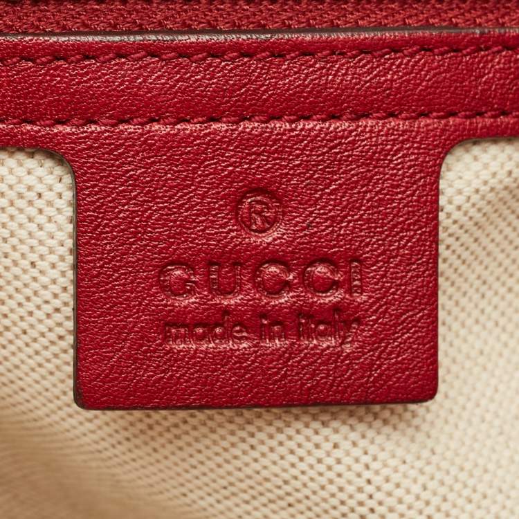 Pre Owned Gucci Red/Beige Canvas and Leather GG Twins Tote