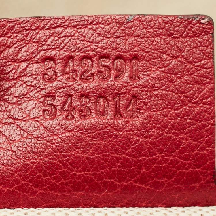 Pre Owned Gucci Red/Beige Canvas and Leather GG Twins Tote