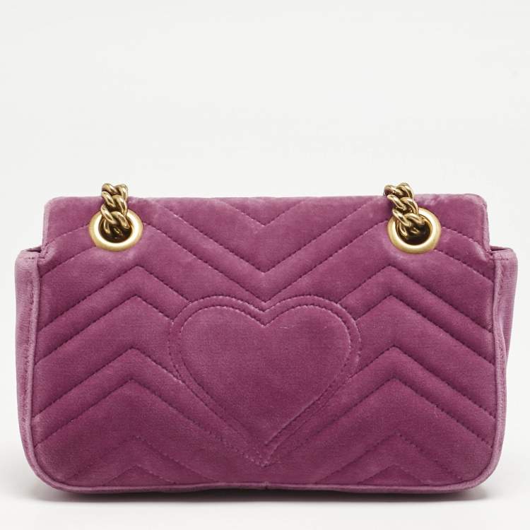 Pre Owned Gucci Pink Matelassé Velvet Mini GG Marmont Shoulder Bag