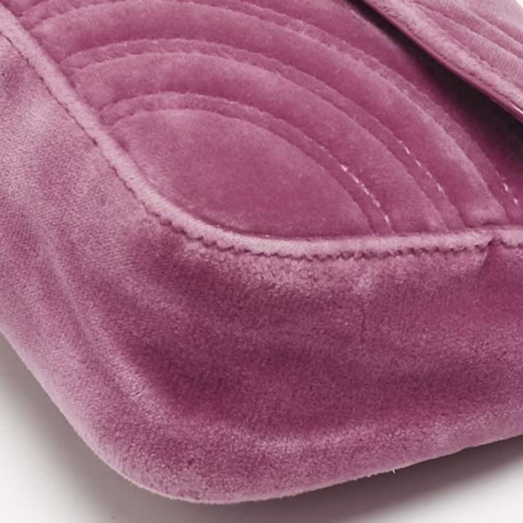 Pre Owned Gucci Pink Matelassé Velvet Mini GG Marmont Shoulder Bag