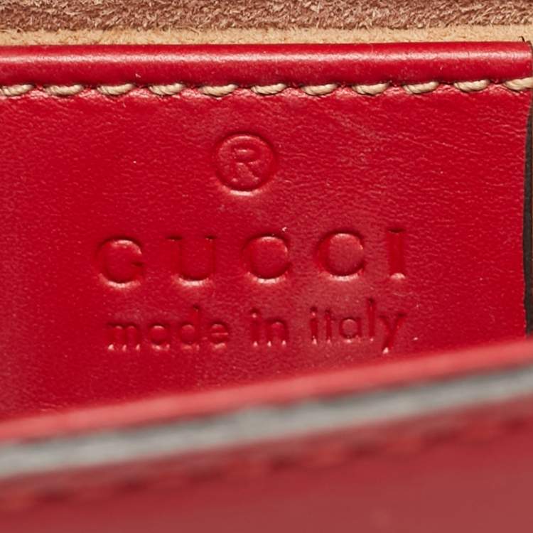 Pre Owned Gucci Red Leather Mini Web Chain Sylvie Shoulder Bag
