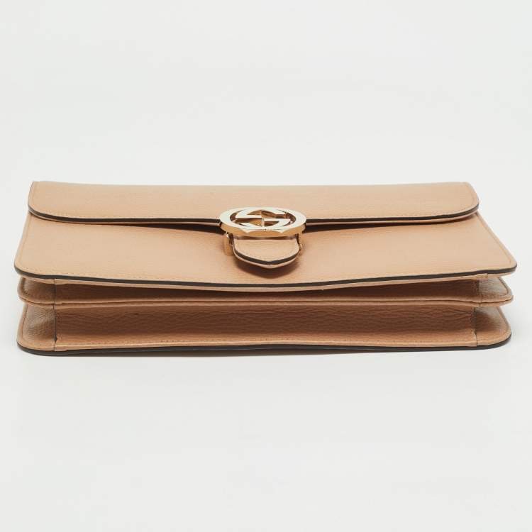 Pre Owned Gucci Beige Leather Dollar Interlocking G Shoulder Bag