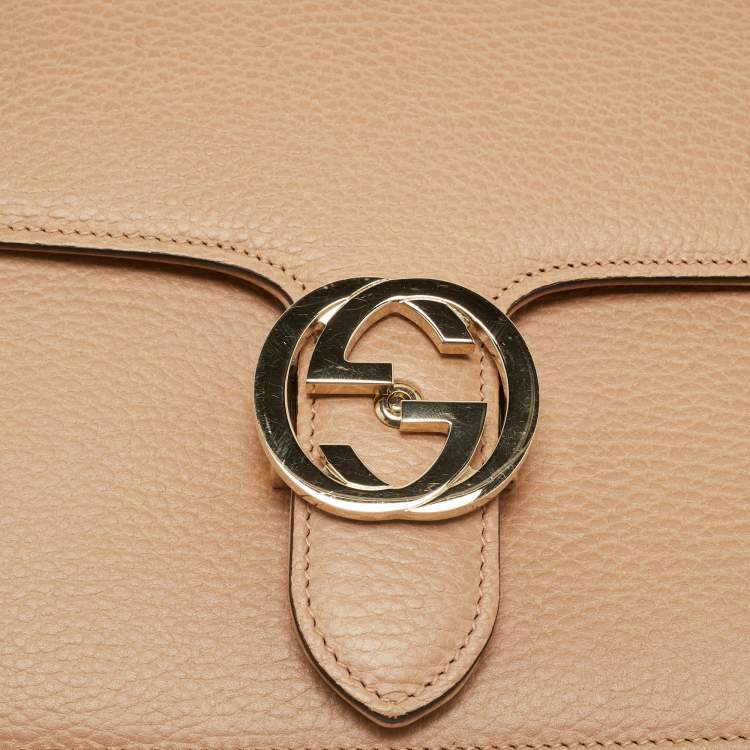 Pre Owned Gucci Beige Leather Dollar Interlocking G Shoulder Bag